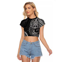 Polynesian Turtle Tribal Tattoo Raglan Cropped T Shirt Black Style