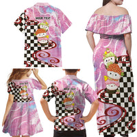 Personalized Japanese Kawaii Sushi Roll Family Matching Off Shoulder Maxi Dress and Hawaiian Shirt Wagara Palaka Pattern