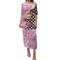 Personalized Japanese Kawaii Sushi Roll Family Matching Puletasi and Hawaiian Shirt Wagara Palaka Pattern LT9 Mom's Dress Pink - Polynesian Pride