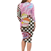 Personalized Japanese Kawaii Sushi Roll Long Sleeve Bodycon Dress Wagara Palaka Pattern LT9 - Polynesian Pride