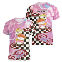 Personalized Japanese Kawaii Sushi Roll Women V-Neck T-Shirt Wagara Palaka Pattern