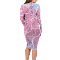 Japanese Koi Fish Family Matching Long Sleeve Bodycon Dress and Hawaiian Shirt Pink Wagara Palaka Honohono Pikake Lei LT9 - Polynesian Pride