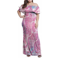 Japanese Koi Fish Family Matching Off Shoulder Maxi Dress and Hawaiian Shirt Pink Wagara Palaka Honohono Pikake Lei LT9 Mom's Dress Pink - Polynesian Pride