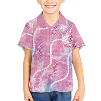 Japanese Koi Fish Family Matching Off Shoulder Maxi Dress and Hawaiian Shirt Pink Wagara Palaka Honohono Pikake Lei LT9 Son's Shirt Pink - Polynesian Pride