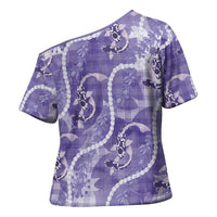 Japanese Koi Fish Cross Shoulder Shirt Purple Wagara Palaka Honohono Pikake Lei