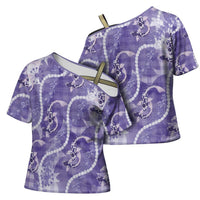 Japanese Koi Fish Cross Shoulder Shirt Purple Wagara Palaka Honohono Pikake Lei