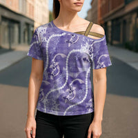 Japanese Koi Fish Cross Shoulder Shirt Purple Wagara Palaka Honohono Pikake Lei