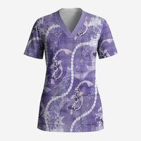 Japanese Koi Fish Scrub Top Purple Wagara Palaka Honohono Pikake Lei