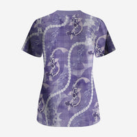 Japanese Koi Fish Scrub Top Purple Wagara Palaka Honohono Pikake Lei