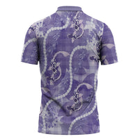 Japanese Koi Fish Zipper Polo Shirt Purple Wagara Palaka Honohono Pikake Lei