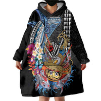 Personalized Japanese Koi Fish Ramen Wearable Blanket Hoodie Aloha Shark Kakau Pattern