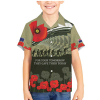 ANZAC Day We Remember Family Matching Mermaid Dress and Hawaiian Shirt Maori Silver Fern Camouflage Motif LT9 Son's Shirt Green - Polynesian Pride