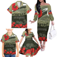 ANZAC Day We Remember Family Matching Off The Shoulder Long Sleeve Dress and Hawaiian Shirt Maori Silver Fern Camouflage Motif LT9 - Polynesian Pride