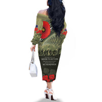 ANZAC Day We Remember Family Matching Off The Shoulder Long Sleeve Dress and Hawaiian Shirt Maori Silver Fern Camouflage Motif LT9 - Polynesian Pride