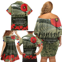 ANZAC Day We Remember Family Matching Off Shoulder Short Dress and Hawaiian Shirt Maori Silver Fern Camouflage Motif LT9 - Polynesian Pride