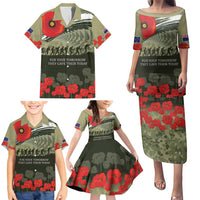 ANZAC Day We Remember Family Matching Puletasi and Hawaiian Shirt Maori Silver Fern Camouflage Motif LT9 - Polynesian Pride