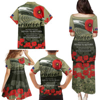 ANZAC Day We Remember Family Matching Puletasi and Hawaiian Shirt Maori Silver Fern Camouflage Motif LT9 - Polynesian Pride