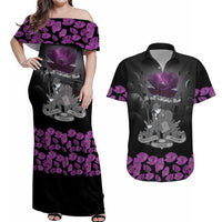 ANZAC Day Remembrance Couples Matching Off Shoulder Maxi Dress and Hawaiian Shirt Purple Poppy We Will Remember Them