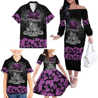 ANZAC Day Remembrance Family Matching Off The Shoulder Long Sleeve Dress and Hawaiian Shirt Purple Poppy We Will Remember Them LT9 - Polynesian Pride