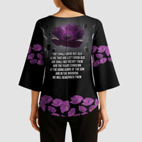 ANZAC Day Remembrance Kimono Sleeve Blouse Purple Poppy We Will Remember Them