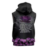 ANZAC Day Remembrance Sleeveless Zip Hoodie Purple Poppy We Will Remember Them