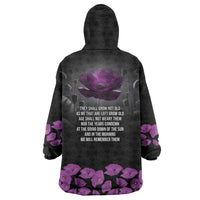 ANZAC Day Remembrance Wearable Blanket Hoodie Purple Poppy We Will Remember Them