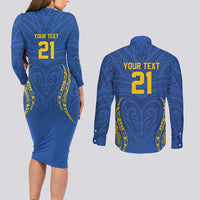 Custom Oceania Football Solomon Kings Couples Matching Long Sleeve Bodycon Dress and Long Sleeve Button Shirt Polynesian Tribal Pattern
