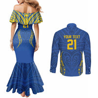 Custom Oceania Football Solomon Kings Couples Matching Mermaid Dress and Long Sleeve Button Shirt Polynesian Tribal Pattern