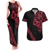 All Black Maori Tribal Tattoo Personalised Couples Matching Tank Maxi Dress and Hawaiian Shirt Classic Red Polynesian Style LT9 Red - Polynesian Pride