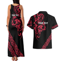 All Black Maori Tribal Tattoo Personalised Couples Matching Tank Maxi Dress and Hawaiian Shirt Classic Red Polynesian Style LT9 - Polynesian Pride