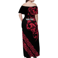 All Black Maori Tribal Tattoo Personalised Family Matching Off Shoulder Maxi Dress and Hawaiian Shirt Classic Red Polynesian Style LT9 - Polynesian Pride