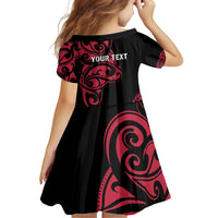 All Black Maori Tribal Tattoo Personalised Family Matching Off Shoulder Short Dress and Hawaiian Shirt Classic Red Polynesian Style LT9 - Polynesian Pride