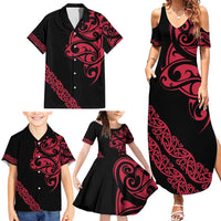 All Black Maori Tribal Tattoo Personalised Family Matching Summer Maxi Dress and Hawaiian Shirt Classic Red Polynesian Style LT9 - Polynesian Pride