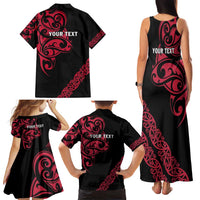 All Black Maori Tribal Tattoo Personalised Family Matching Tank Maxi Dress and Hawaiian Shirt Classic Red Polynesian Style LT9 - Polynesian Pride