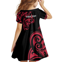 All Black Maori Tribal Tattoo Personalised Kid Short Sleeve Dress Classic Red Polynesian Style - Polynesian Pride