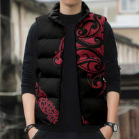 All Black Maori Tribal Tattoo Personalised Sleeveless Puffer Jacket Classic Red Polynesian Style - Polynesian Pride