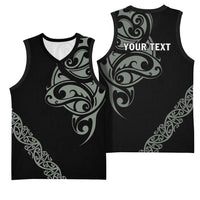 All Black Maori Tribal Tattoo Personalised Basketball Jersey Moss Green Polynesian Style - Polynesian Pride