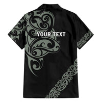 All Black Maori Tribal Tattoo Personalised Family Matching Off The Shoulder Long Sleeve Dress and Hawaiian Shirt Moss Green Polynesian Style - Polynesian Pride