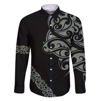 All Black Maori Tribal Tattoo Personalised Family Matching Short Sleeve Bodycon Dress and Hawaiian Shirt Moss Green Polynesian Style LT9 Dad's Shirt - Long Sleeve Green - Polynesian Pride