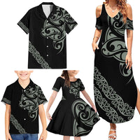 All Black Maori Tribal Tattoo Personalised Family Matching Summer Maxi Dress and Hawaiian Shirt Moss Green Polynesian Style LT9 - Polynesian Pride