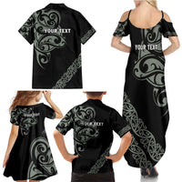 All Black Maori Tribal Tattoo Personalised Family Matching Summer Maxi Dress and Hawaiian Shirt Moss Green Polynesian Style LT9 - Polynesian Pride