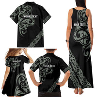 All Black Maori Tribal Tattoo Personalised Family Matching Tank Maxi Dress and Hawaiian Shirt Moss Green Polynesian Style LT9 - Polynesian Pride
