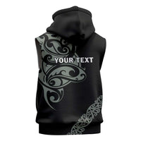 All Black Maori Tribal Tattoo Personalised Sleeveless Hoodie Moss Green Polynesian Style - Polynesian Pride