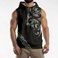 All Black Maori Tribal Tattoo Personalised Sleeveless Hoodie Moss Green Polynesian Style - Polynesian Pride