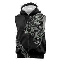 All Black Maori Tribal Tattoo Personalised Sleeveless Zip Hoodie Moss Green Polynesian Style LT9