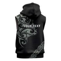 All Black Maori Tribal Tattoo Personalised Sleeveless Zip Hoodie Moss Green Polynesian Style LT9