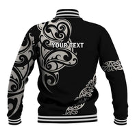 All Black Maori Tribal Tattoo Personalised Baseball Jacket Stone Gray Polynesian Style - Polynesian Pride