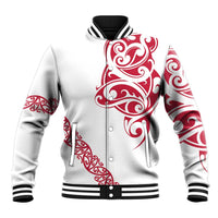 All White Maori Tribal Tattoo Personalised Baseball Jacket Classic Red Polynesian Style - Polynesian Pride