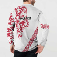 All White Maori Tribal Tattoo Personalised Button Sweatshirt Classic Red Polynesian Style - Polynesian Pride