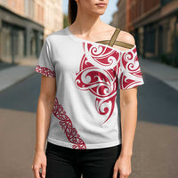 All White Maori Tribal Tattoo Personalised Cross Shoulder Shirt Classic Red Polynesian Style - Polynesian Pride